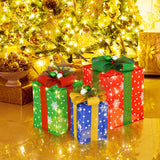 3 PCS Christmas Lighted Gift Boxes Set Decoration with 52 Pre-lit LED Lights
