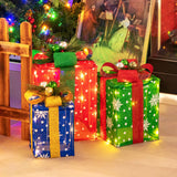 3 PCS Christmas Lighted Gift Boxes Set Decoration with 52 Pre-lit LED Lights
