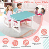 Kids Table and Chair Set with Building Blocks-Pink & Blue
