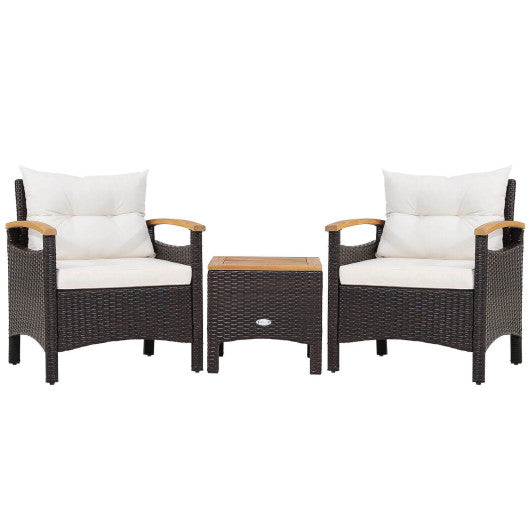 3 Pieces Patio Rattan Furniture Set with Removable Cushion-Off White