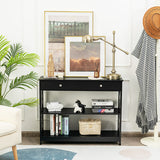 Console Table 3-Tier with Drawer and Storage Shelves-Black