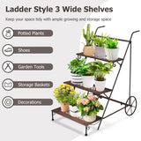 3-Tier Metal Plant Stand with Wheels and Handle for Balcony