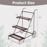 3-Tier Metal Plant Stand with Wheels and Handle for Balcony