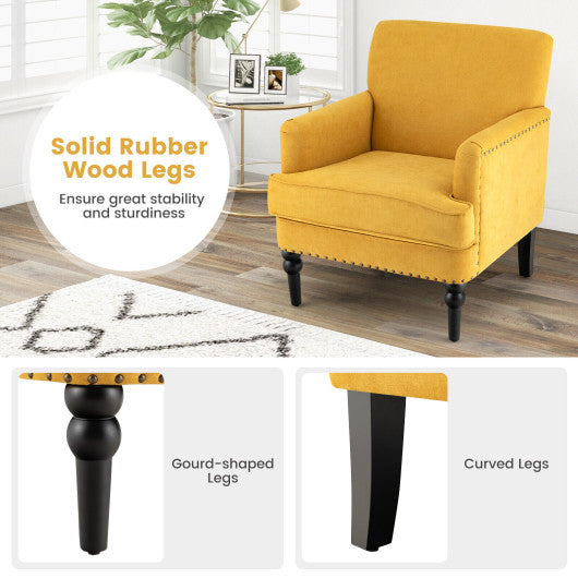 Modern Upholstered Padded Accent Chair with Rubber Wood Legs-Yellow