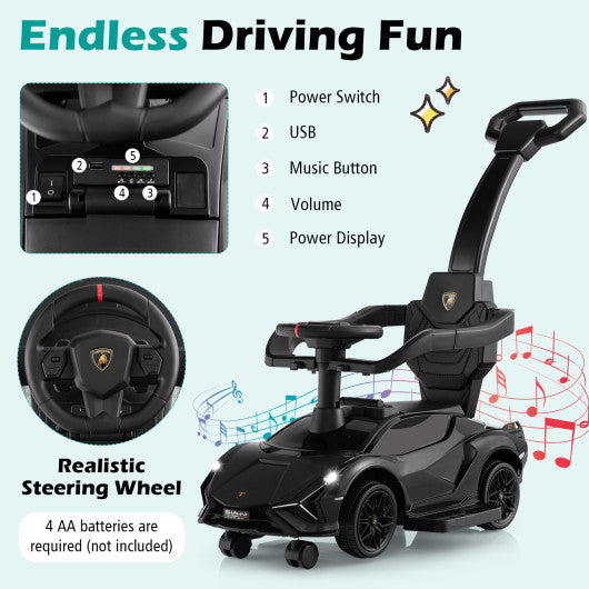 3 in 1 Licensed Lamborghini Ride Walking Toy Stroller Black