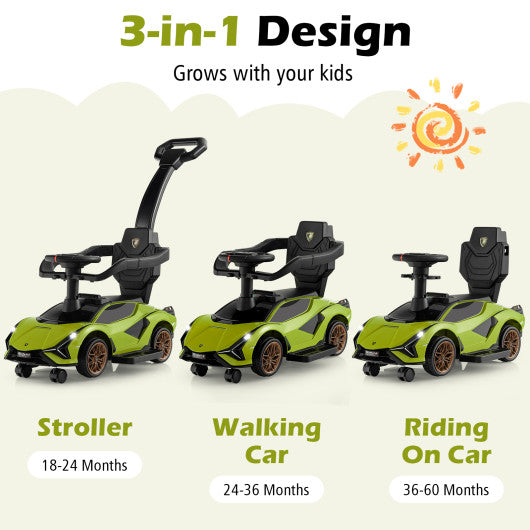 3 in 1 Licensed Lamborghini Ride Walking Toy Stroller-Green