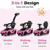 3 in 1 Licensed Lamborghini Ride Walking Toy Stroller-Pink