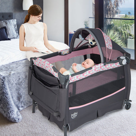 3-in-1 Portable Baby Playard with Storage Rack and Carry Bag-Pnik