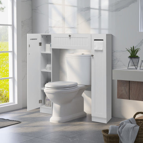 2-Door Freestanding Toilet Sorage Cabinet with Adjustable Shelves and Toilet Paper Holders