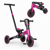 4-in-1 Kids Tricycle with Adjustable Parent Push Handle and Detachable Pedals-Pink