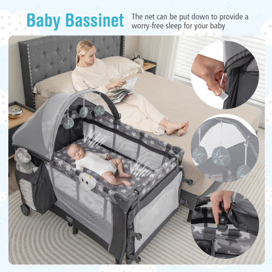 Portable Baby Nursery Center 4-in-1 Portable Travel Crib-Gray