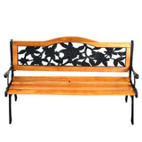 Garden Bench Chair Outdoor Wooden Loveseat with Iron Armrest