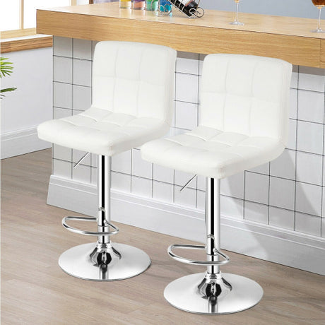 Set of 2 Square Swivel Adjustable PU Leather Bar Stools with Back and Footrest-White