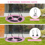 40 Inches Saucer Tree Swing Round with Adjustable Ropes and Carabiners-Pink