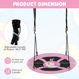 40 Inches Saucer Tree Swing Round with Adjustable Ropes and Carabiners-Pink