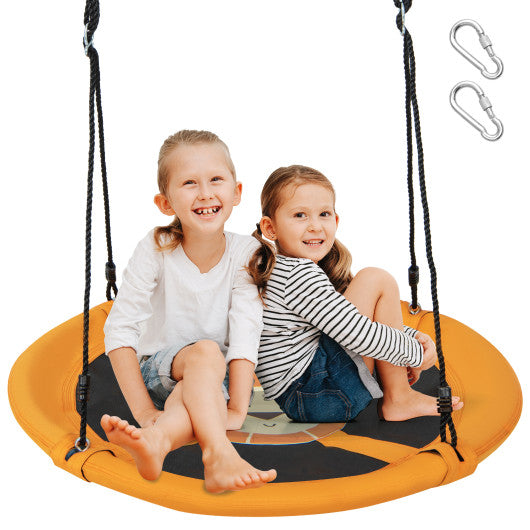 40 Inches Saucer Tree Swing Round with Adjustable Ropes and Carabiners-Yellow