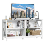 Wooden TV Stand Entertainment for TVs up to 55 Inch with X-Shaped Frame-White