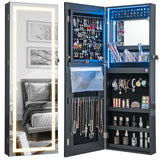 42.5 Inches Lockable Jewelry Mirror Wall Cabinet with 3-Color LED Lights-Black