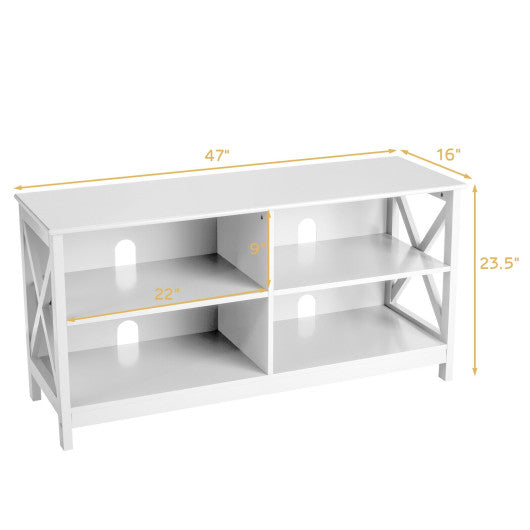 Wooden TV Stand Entertainment for TVs up to 55 Inch with X-Shaped Frame-White