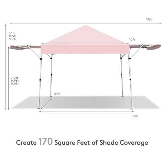 17 Feet x 10 Feet Foldable Pop Up Canopy with Adjustable Instant Sun Shelter-Pink