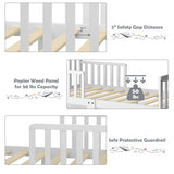 Classic Design Kids Wood Toddler Bed Frame with Two Side Safety Guardrails-White