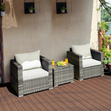 3 Pcs Patio Rattan Furniture Bistro Sofa Set with Cushioned-White