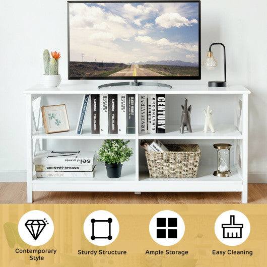 Wooden TV Stand Entertainment for TVs up to 55 Inch with X-Shaped Frame-White