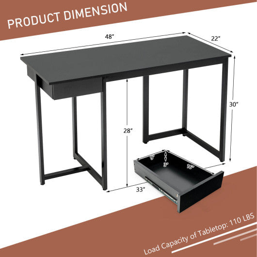 48" Computer Desk with Metal Frame and Adjustable Pads-Black