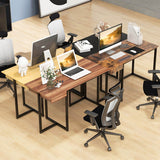 48" Computer Desk with Metal Frame and Adjustable Pads-Walnut