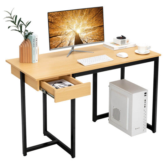48" Computer Desk with Metal Frame and Adjustable Pads-Natural