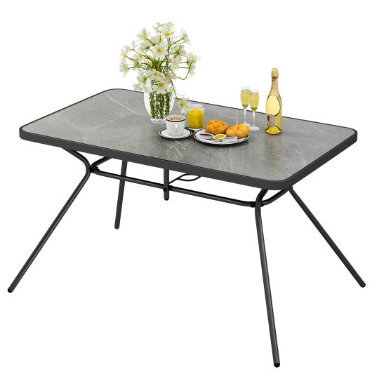 49 Inch Patio Rectangle Dining Table with Umbrella Hole-Gray