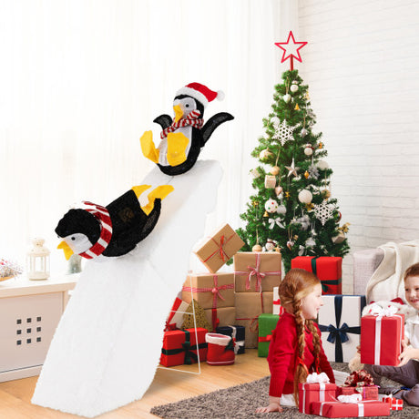 4 Feet Christmas Penguin Ice Skating Decor with Snowy Slide