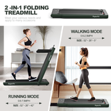 2-in-1 Electric Motorized Health and Fitness Folding Treadmill with Dual Display and Speaker-Green