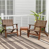 3 Pieces Outdoor Wooden Patio Rattan Furniture Set