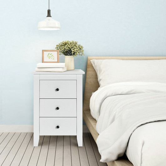 Nightstand End Beside Table Drawers Modern Storage Bedroom Furniture-White