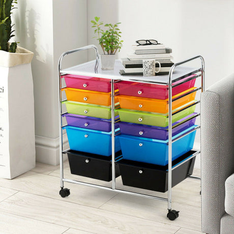 12 Drawers Rolling Cart Storage Scrapbook Paper Organizer Bins-Multicolor