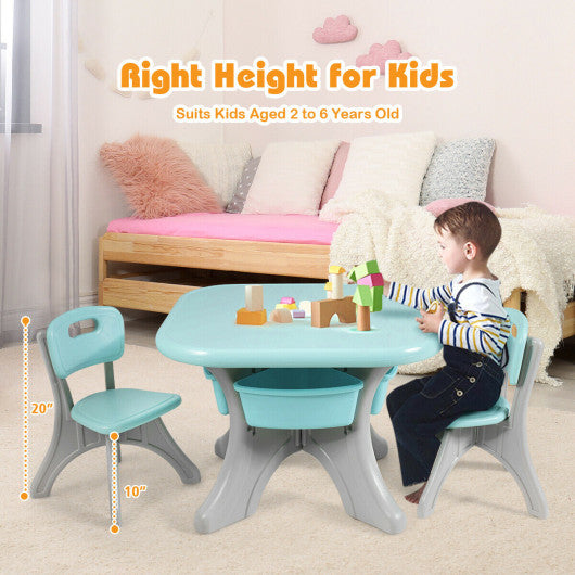 Children Kids Activity Table & Chair Set Play Furniture W/Storage-Blue