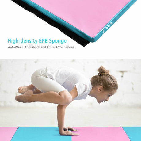 8 x 4 Feet Folding Gymnastics Tumbling Mat-Blue&Pink