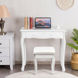 4 Drawers Wood Mirrored Vanity Dressing Table with Stool-White