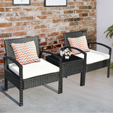 3 Pieces Outdoor Rattan Patio Conversation Set with Seat Cushions-White