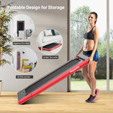 2-in-1 Electric Motorized Health and Fitness Folding Treadmill with Dual Display and Speaker-Red