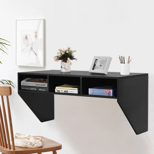 Wall Mounted Floating Sturdy Computer Table with Storage Shelf-Black