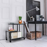 3-Tier Side Table with Storage and Universal Casters for Living Room and Bedroom-Black