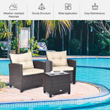 3 Pcs Patio Rattan Furniture Set Cushioned Conversation Set Coffee Table-Beige