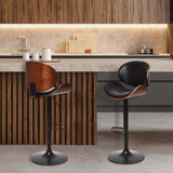 Set of 2 Adjustable Swivel PU Leather Bar Stools with Curved Footrest