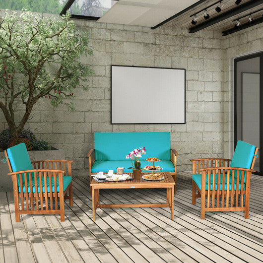 4 Pieces Patio Solid Wood Furniture Set-Blue