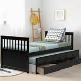 Twin Captain’s Bed with Trundle and 3 Storage Drawers-Dark Brown