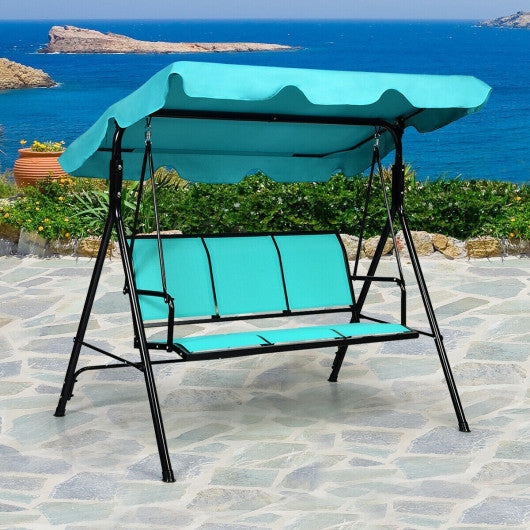 Outdoor Patio 3 Person Porch Swing Bench Chair with Canopy-Blue