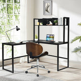 Reversible L-Shaped Corner Desk with Storage Bookshelf-Black