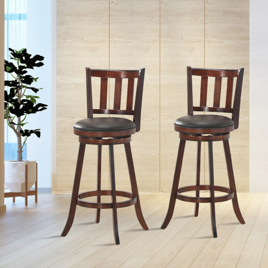 2 Pieces 360 Degree Swivel Wooden Counter Height Bar Stool Set with Cushioned Seat-31 inches